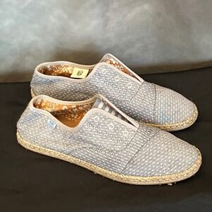 TOMS Women's Slip On Espadrille Shoes Light Blue Woven Size 8